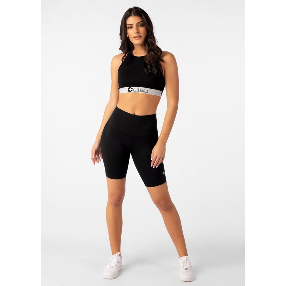 Ethika Women's Black PowerLux High Waisted Athletic Compression Biker Shorts S